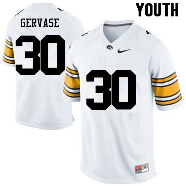 Youth Iowa Hawkeyes #30 Jake Gervase College Football Jerseys-White